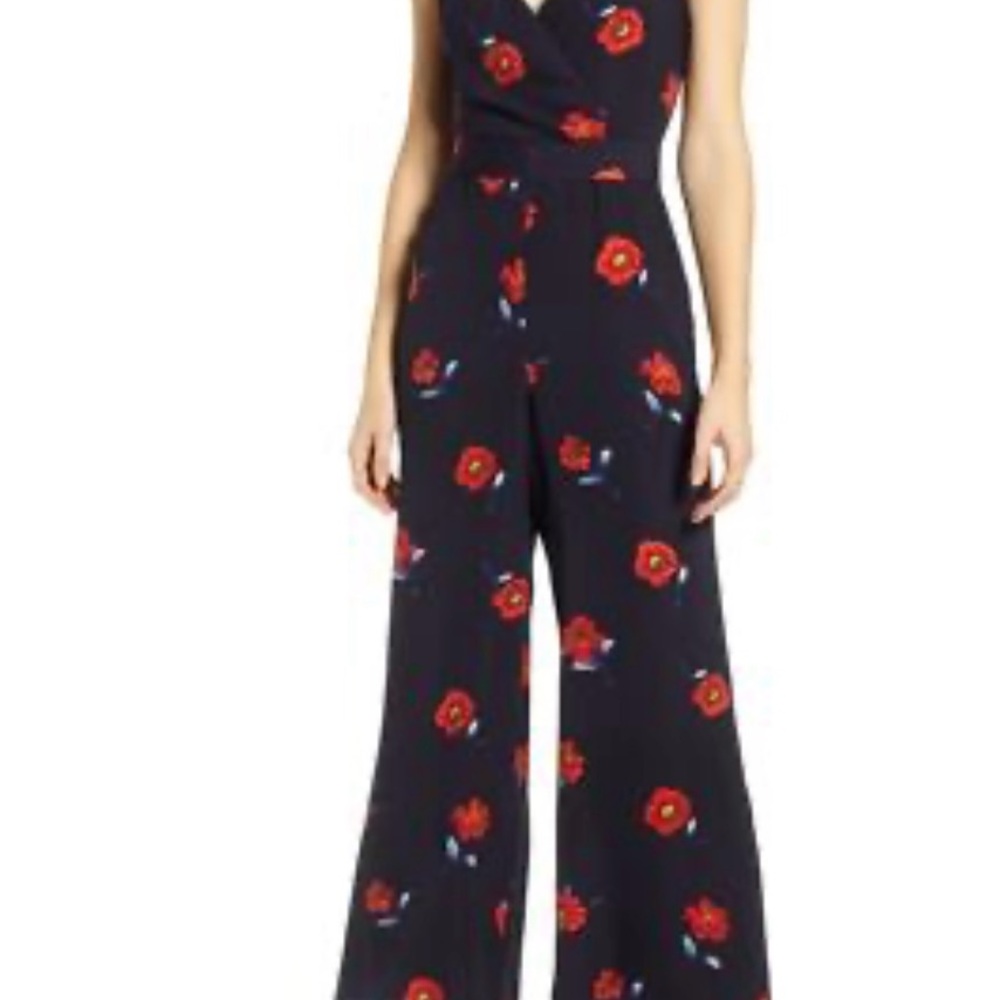 All in Favor Black and Red Floral Jumpsuit
